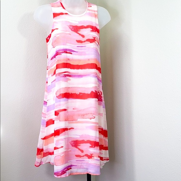 Calvin Klein Sheer WATERCOLOR Stripe Shift Dress - Picture 3 of 7